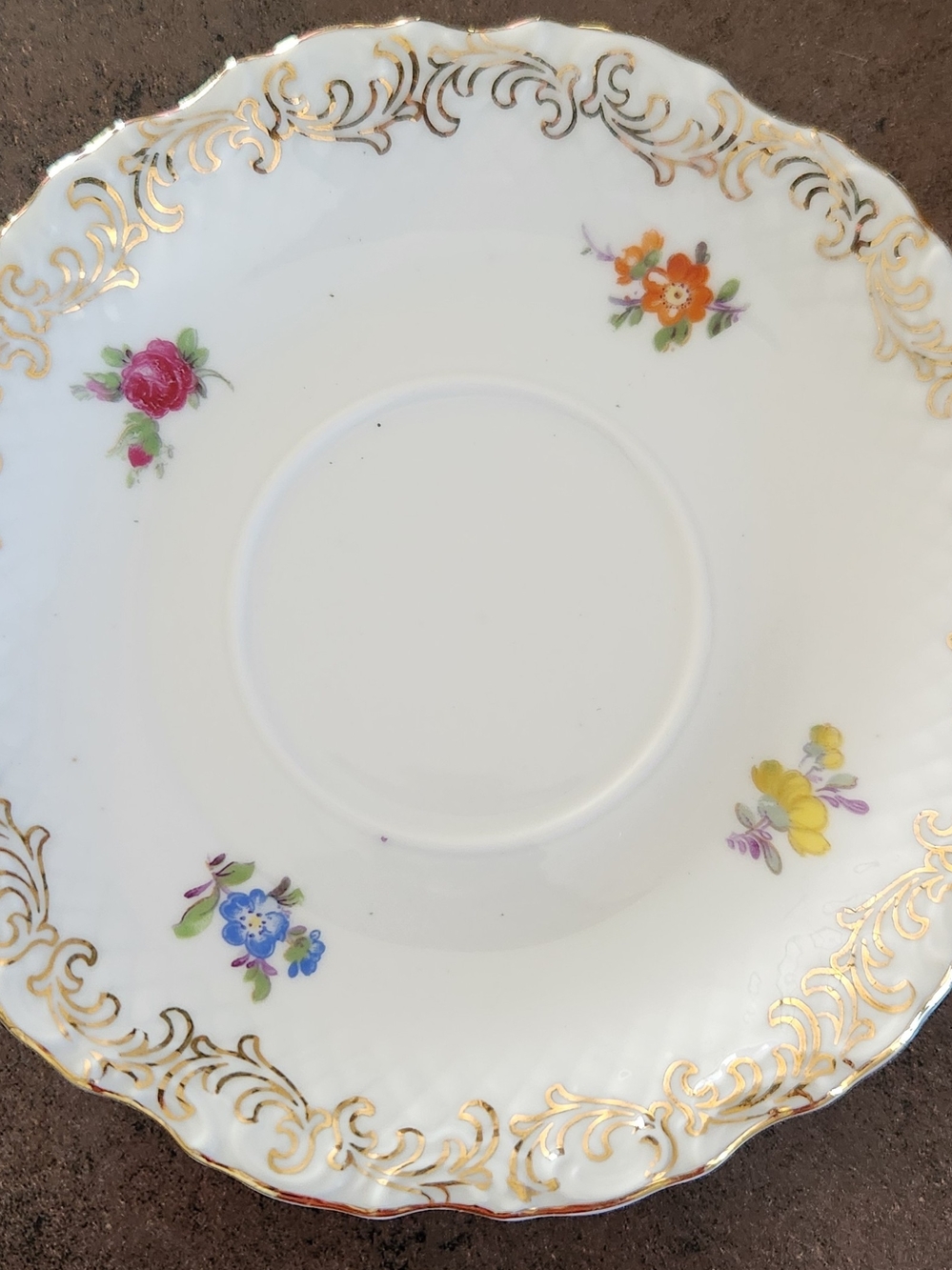 Schumann Bavaria VTG Mixed Floral Porcelain Saucer Ruffle Edge Germany US Zone